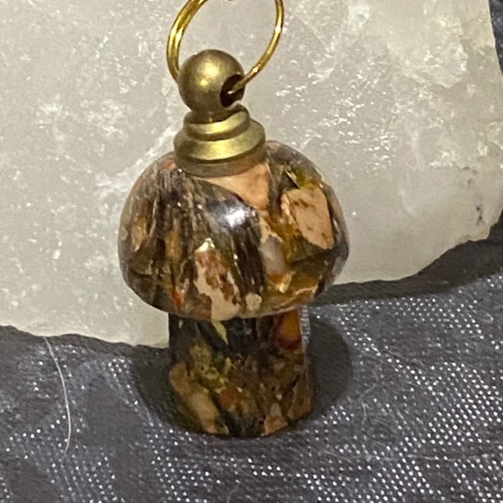orange brown Sea Sediment Jasper Perfume Oil Diffuser Mushroom bottle necklace